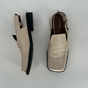 Alohas Abe Slingback Leather Loafer Mules Cream Square Toe Low Heel Size 38 7.5